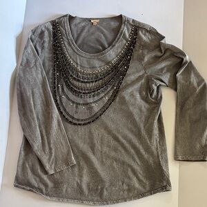Reba Gray Long Sleeve Top with Embellishments